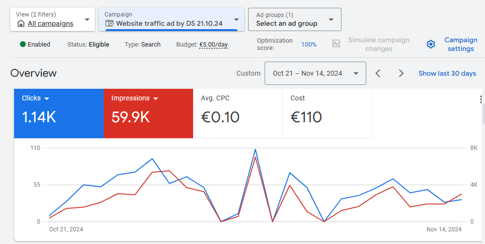 Google Ads — Website Traffic screenshot